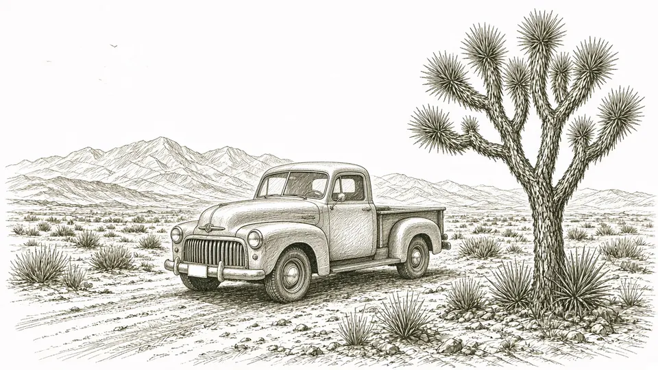 Pickup truck and Joshua tree